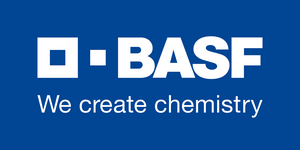 Blauer Hintergrund mit weißer Schrift der BASF