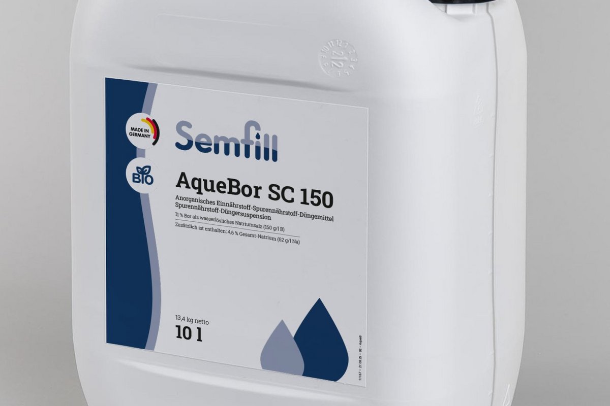 Weißer Semfill AqueBor SC 150 Kanister mit schwarzem Deckel – flüssiges Borat für präzise und saubere Anwendung